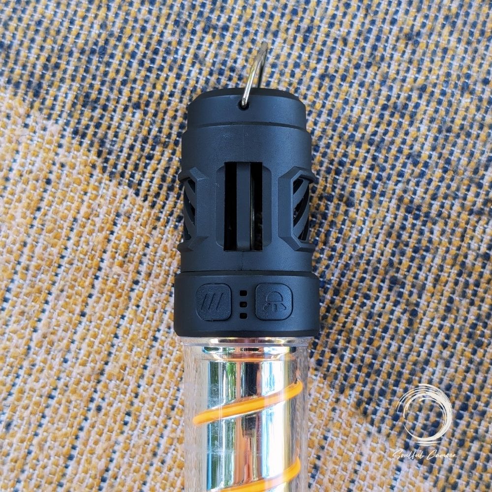 Close-up of Silent Lantern buttons and top design